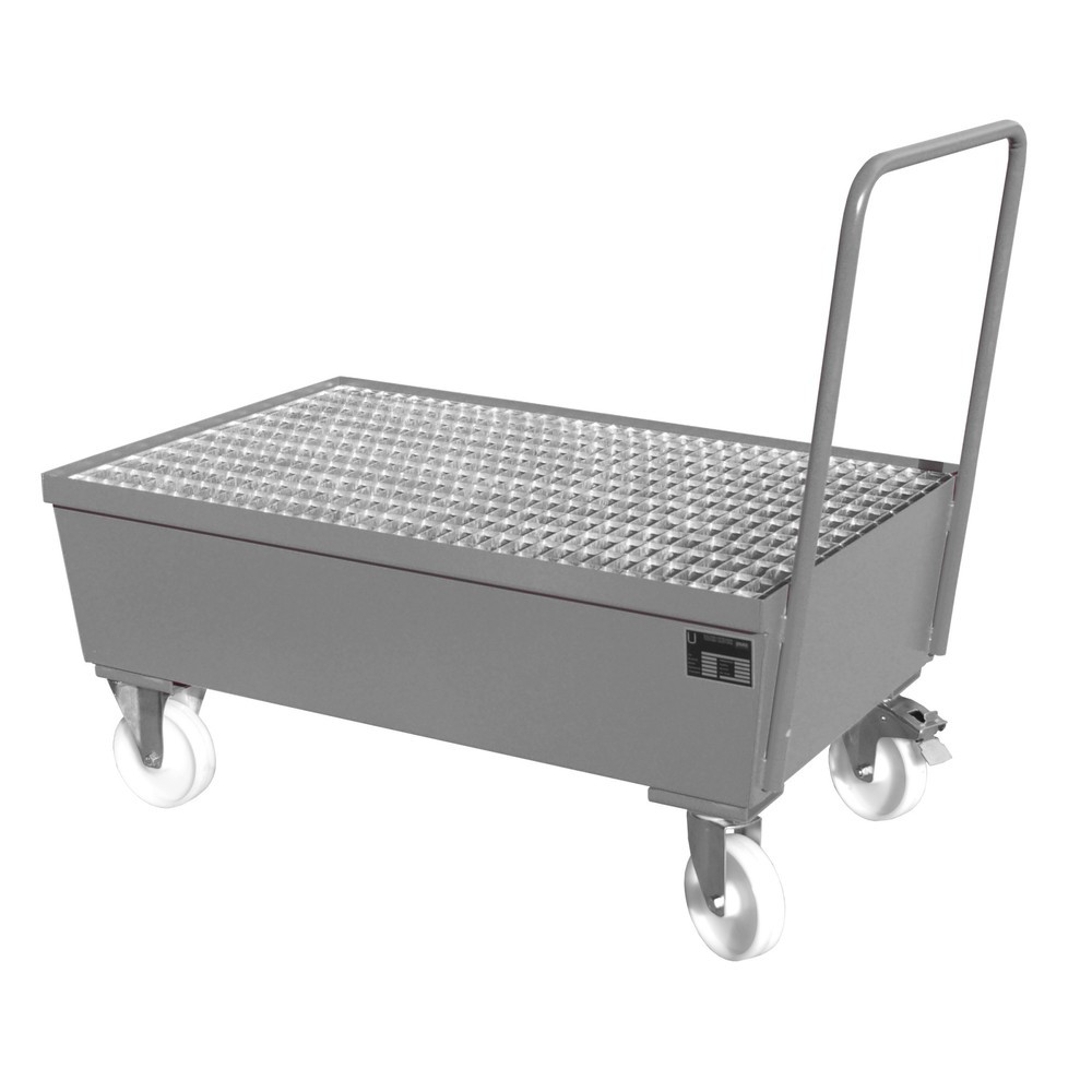 Bauer® Auffangwanne aus Stahl, verfahrbar, 2x 200 l stehend, Auffangvolumen 225 l, mausgrau