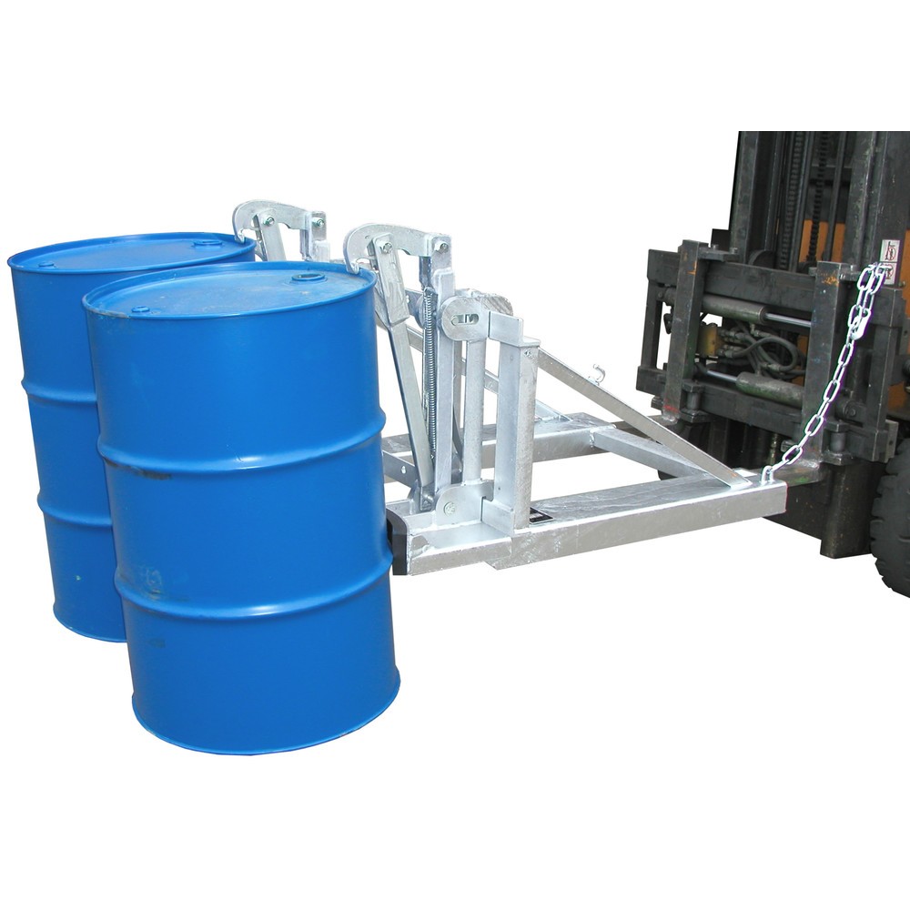 Bauer® Fassgreifer, Stahl- und Kunststoff-L-Ringfässer, Stapleranbau, Tragkragt 1.600 kg, feuerverzinkt