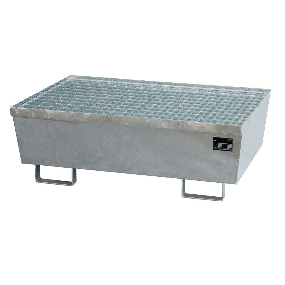 Bauer® Auffangwanne aus Stahl, stapelbar, HxBxT 415 x 1.200 x 800 mm, inkl. Gitterrost, feuerverzinkt