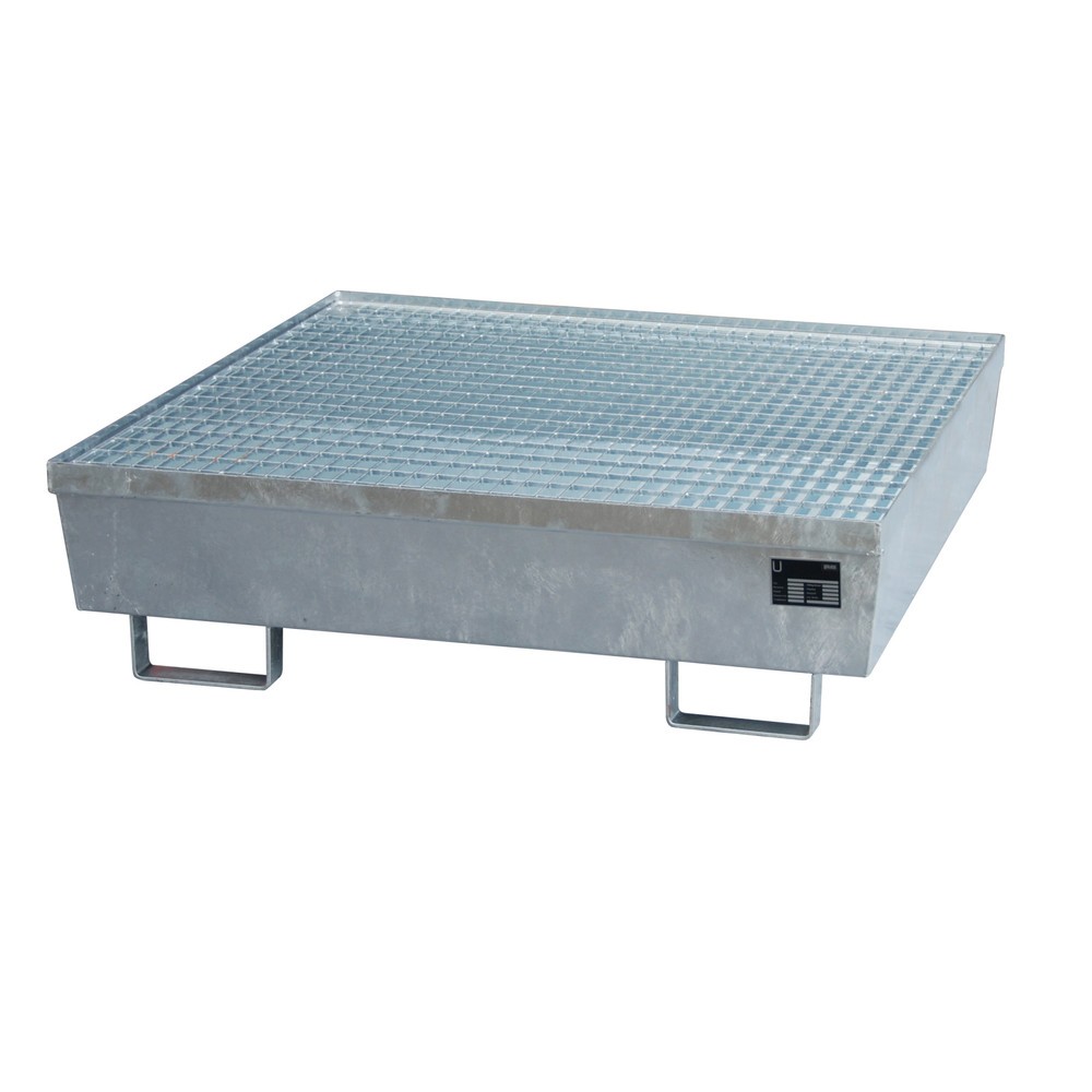 Bauer® Auffangwanne aus Stahl, stapelbar, HxBxT 335 x 1.200 x 1.200 mm, inkl. Gitterrost, feuerverzinkt