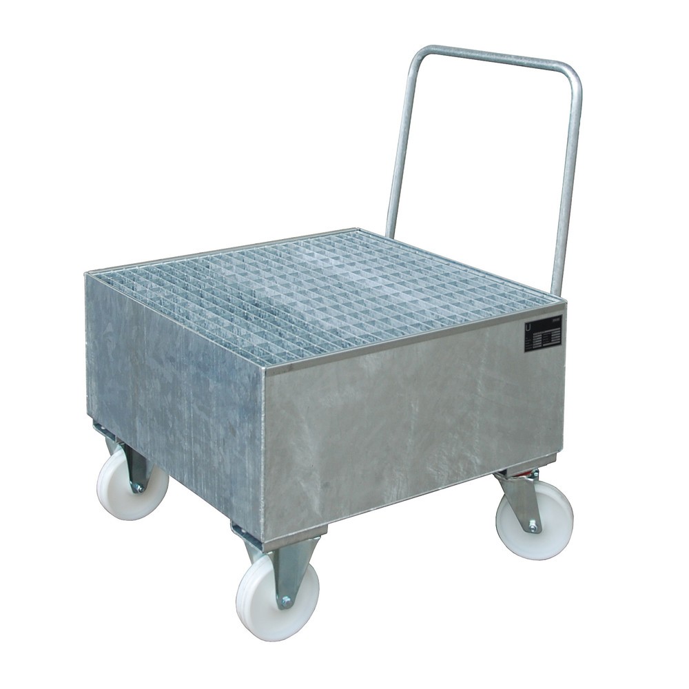 Bauer® Auffangwanne aus Stahl, verfahrbar, 1x 200 l stehend, Auffangvolumen 203 l, feuerverzinkt