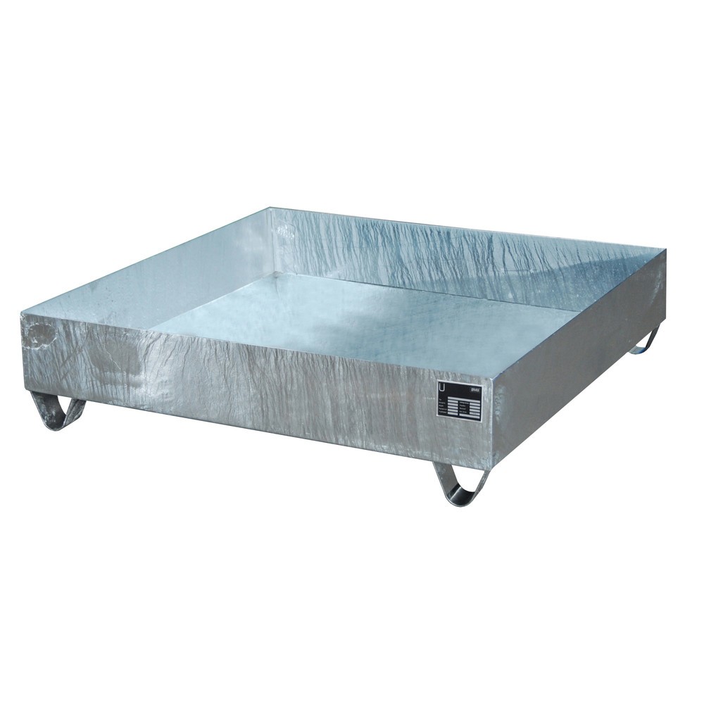 Bauer® Auffangwanne aus Stahl, Unterfahrhöhe 100 mm, HxBxT 285 x 1.200 x 1.200 mm, ohne Gitterrost, 4x 200 l, feuerverzinkt