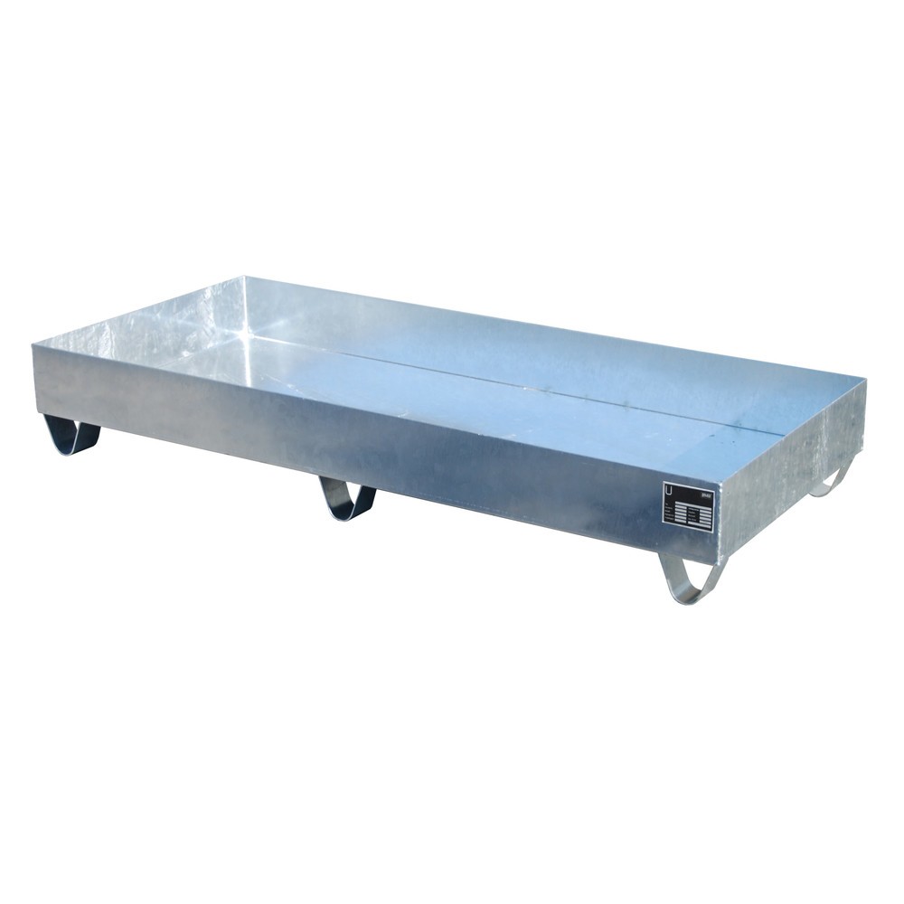 Bauer® Auffangwanne aus Stahl, Unterfahrhöhe 100 mm, HxBxT 275 x 1.800 x 800 mm, ohne Gitterrost, 3x 200 l, feuerverzinkt