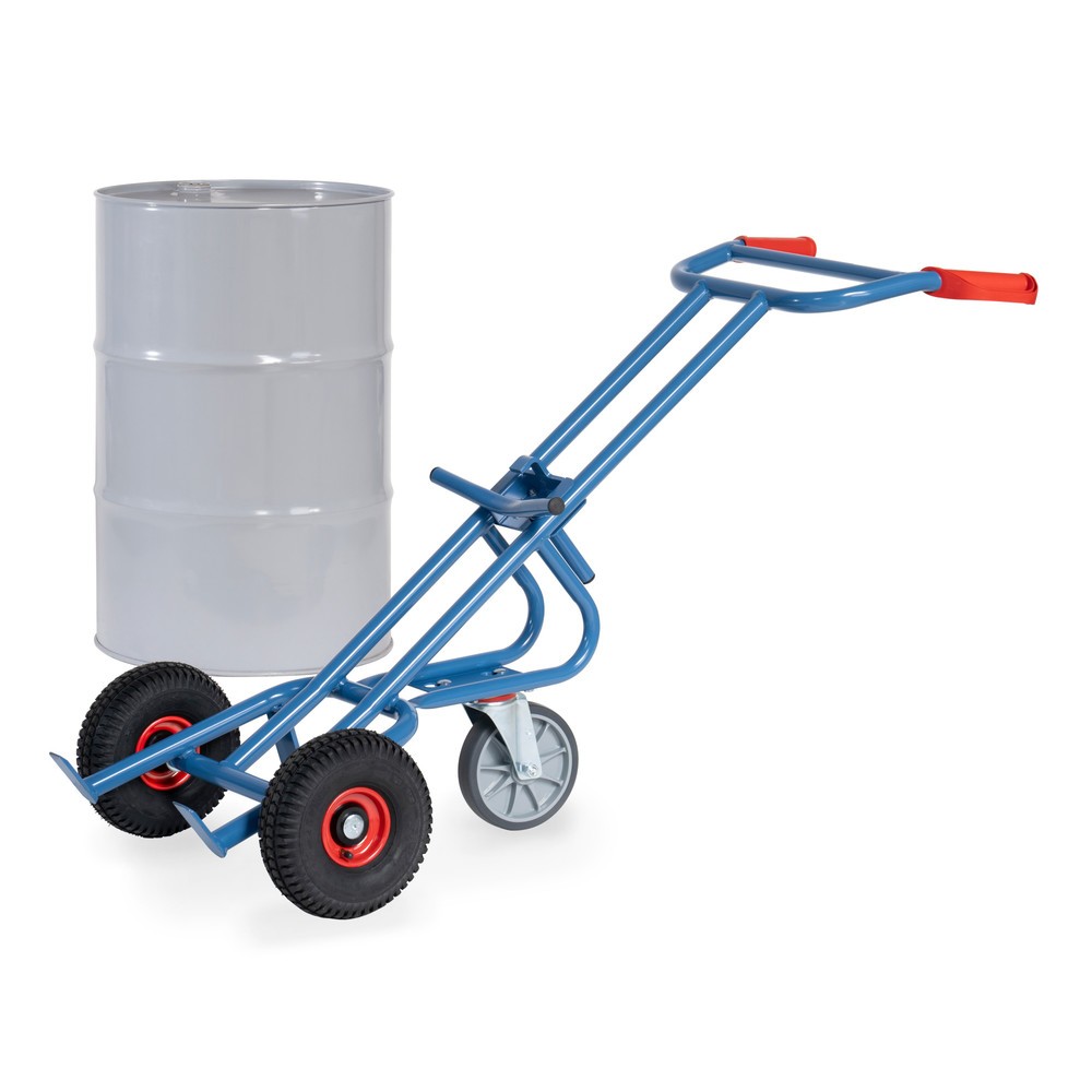 fetra® Fasskarre, Tragkraft 300 kg, mit Stützrolle, Luft-Bereifung
