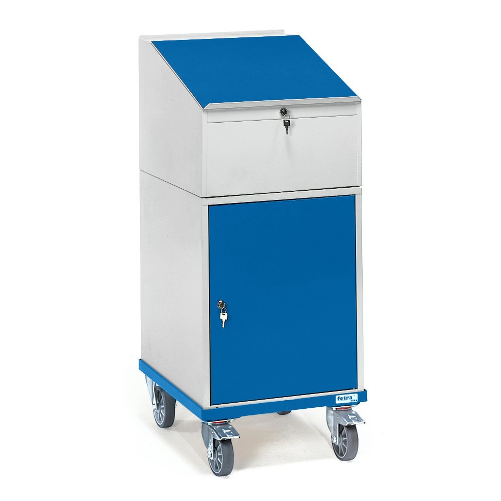 fetra® Rollpult, fahrbar, mit Flügeltürschrank, BxT 550 x 650 mm