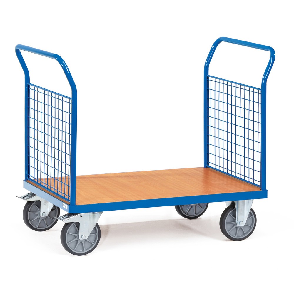 fetra® Plattformwagen, 2-seitig mit Gitterwänden, Ladefläche BxT 800 x 1.200 mm
