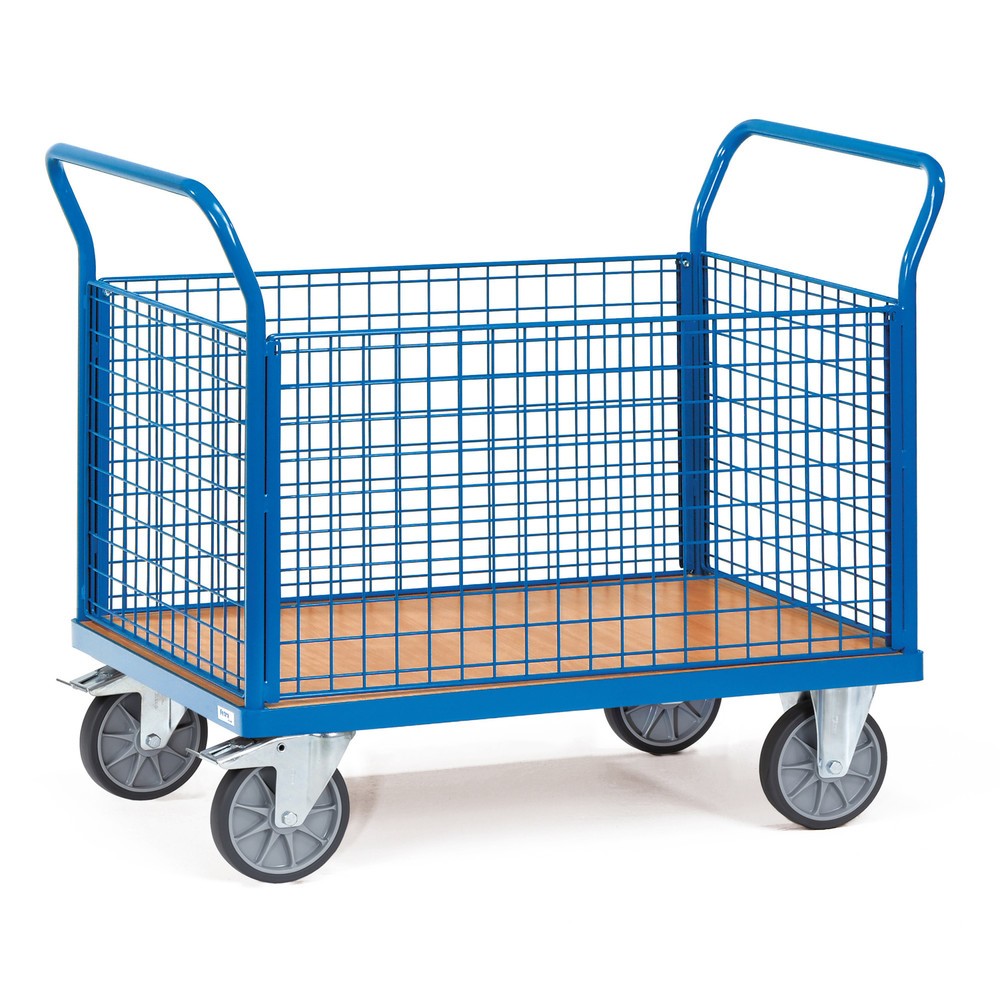 fetra® Plattformwagen, 4-seitig mit Gitterwänden, Ladefläche BxT 700 x 1.000 mm