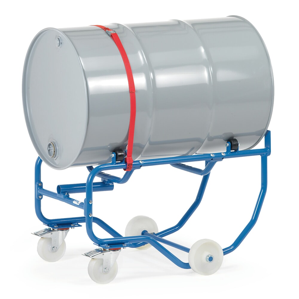 fetra® Fasskipper, TK 250 kg, mit Hebelstange, mobil, Kunststoffrollen zum Drehen des Fasses