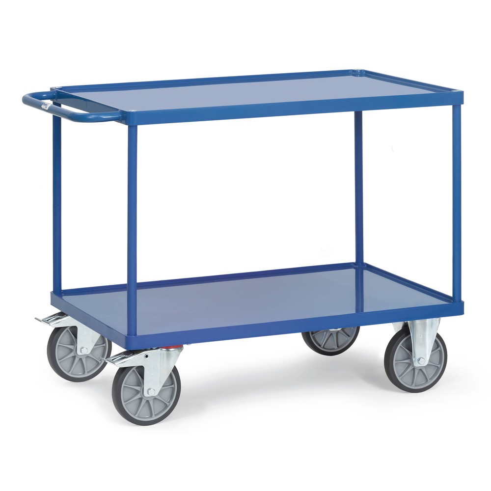 fetra® Tisch- und Montagewagen mit 2 Stahlblechwannen, Ladefläche 850 x 500 mm