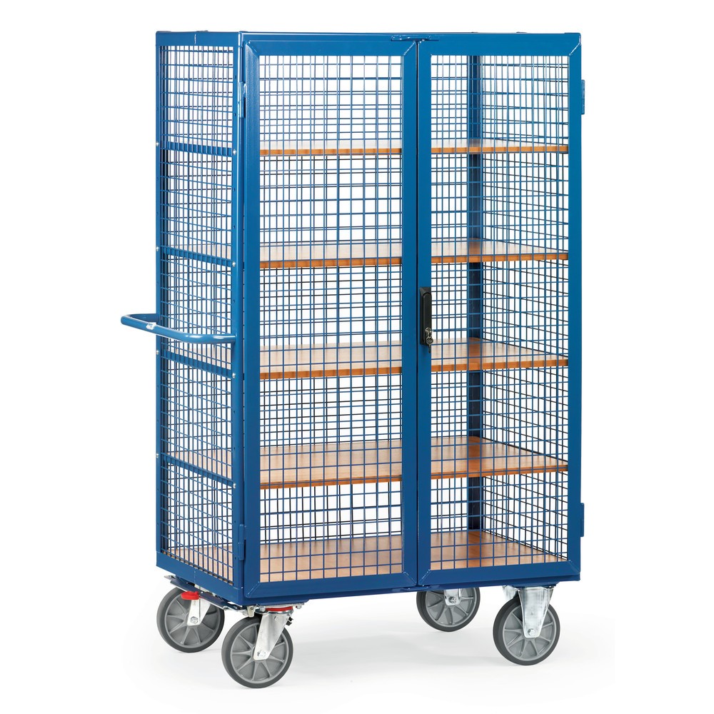 fetra® Schrankwagen, TK 750 kg, Gitterwände, mit Doppelflügeltür, 5 Etagen à 1.200 x 780 mm