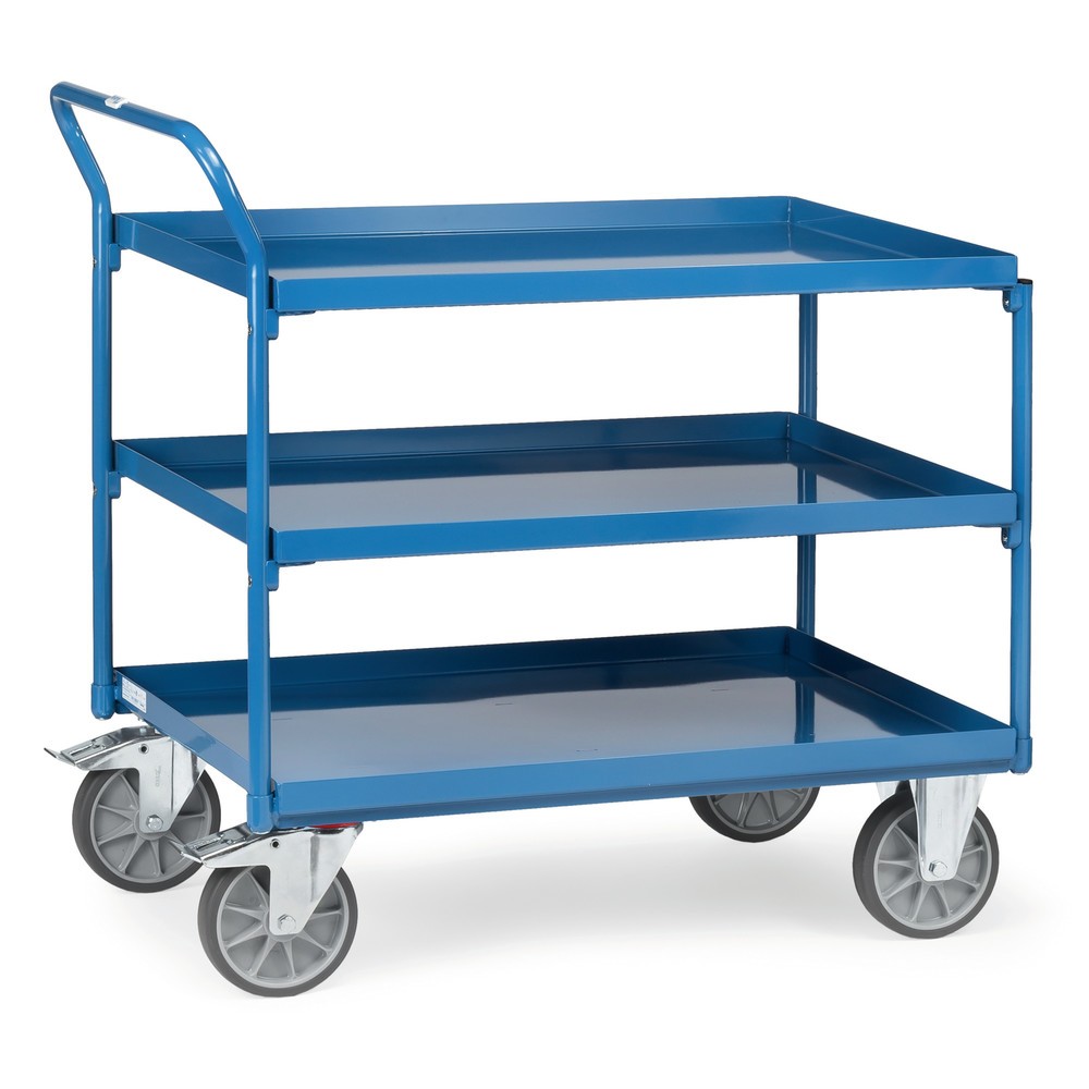 fetra® Tischwagen mit öldichten Wannen, 3 Etagen à 1.000 x 700 mm, hochstehender Bügel