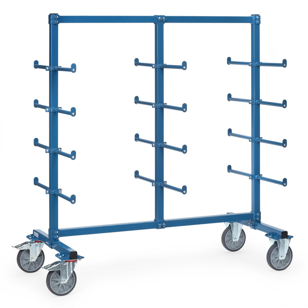 fetra® Tragarmwagen, zweiseitig, 24 Tragarme mit Abrollsicherung und PVC, HxBxT 1.807 x 1.400 x 800 mm