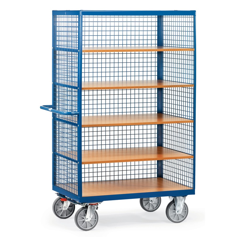 fetra® Schrankwagen, 3 Gitterwände, 5 Etagen à 1.200 x 780 mm