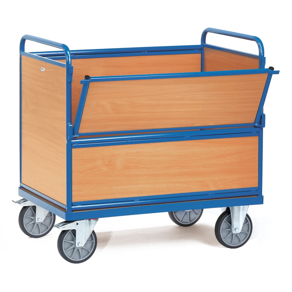 fetra® Kastenwagen mit Holzwänden, Ladefläche 700 x 1.000 mm