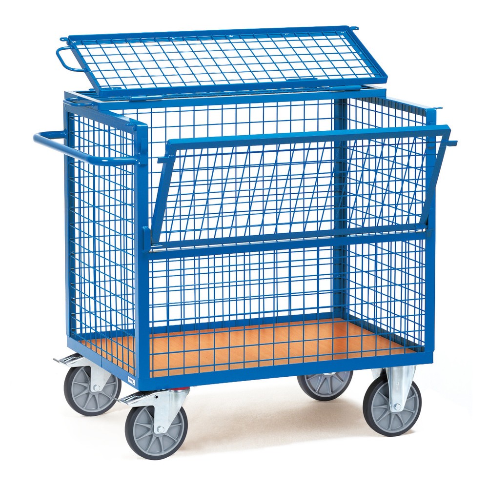fetra® Kastenwagen mit Drahtgitterwänden, Ladefläche 1.200 x 800 mm, mit Deckel
