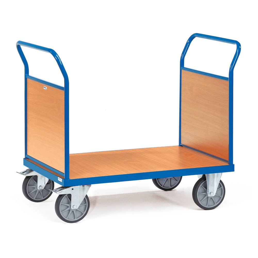 fetra® Plattformwagen, 2-seitig mit Holzwänden, Ladefläche BxT 500 x 850 mm