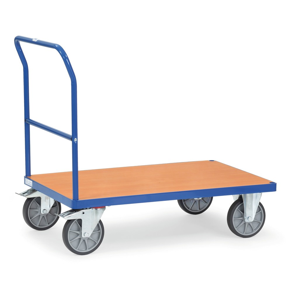 fetra® Plattformwagen mit Schiebebügel, Ladefläche BxT 800 x 1.200 mm, brillantblau