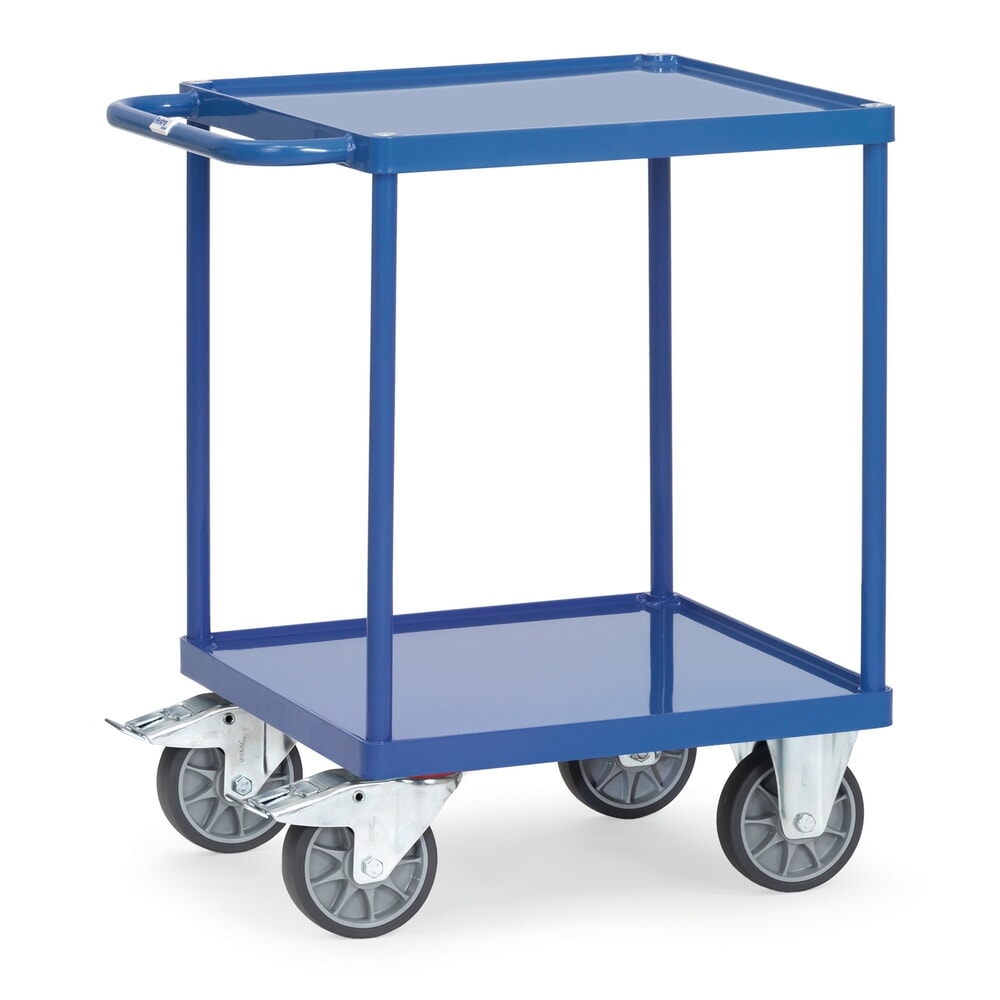 fetra® Tisch- und Montagewagen mit 2 Stahlblechwannen, Ladefläche 600 x 600 mm