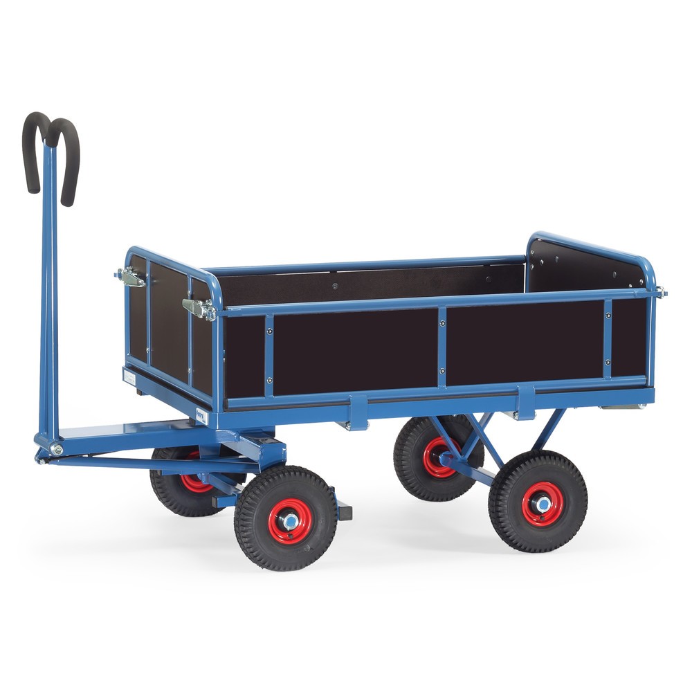 fetra® Handpritschenwagen mit 3 abklappbaren Wänden, Ladefläche 800 x 1.200 mm, TK 700 kg, Luft-Bereifung