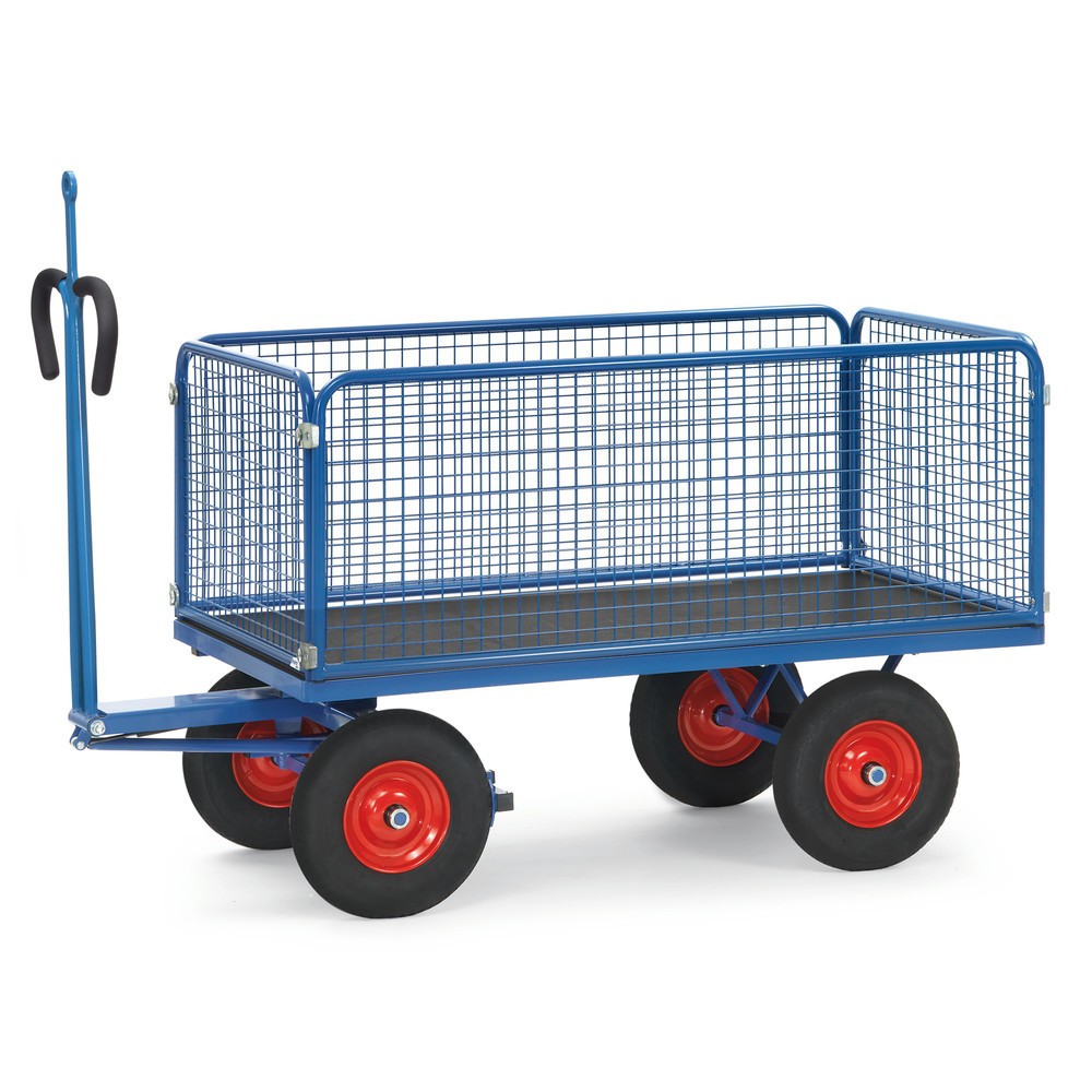 fetra® Handpritschenwagen mit Vollgummirädern, Zugöse und Drahtgitterwänden, HxBxL 1.190 x 1.050 x 2.350 mm, Tragkraft 1.250 kg