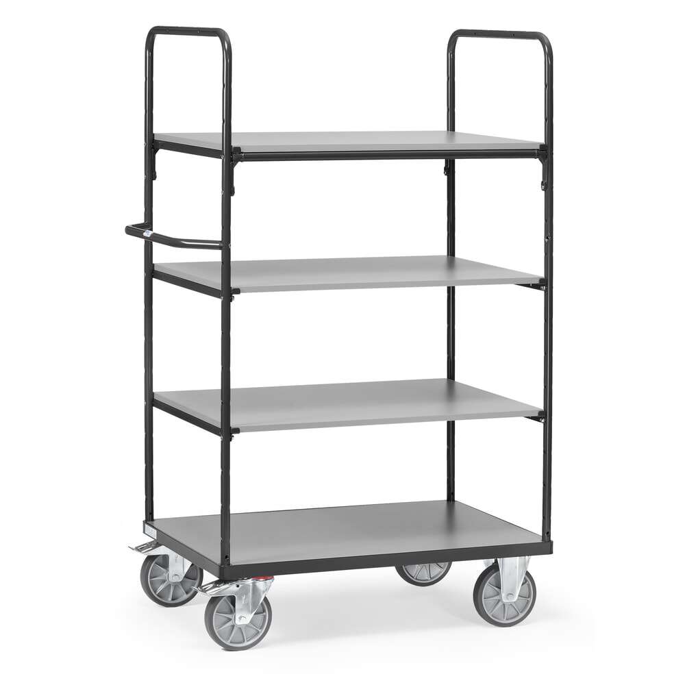 fetra® Etagenwagen mit Holzböden, 4 Etagen à 1.000 x 600 mm, Höhe 1.800 mm, anthrazitgrau