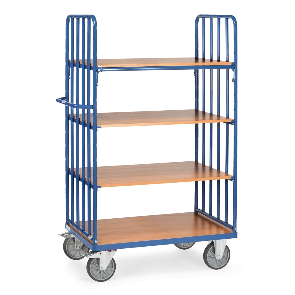 fetra® Etagenwagen mit vertikalen Rohrstreben, 2 Wände, 4 Etagen à 1.000 x 600 mm