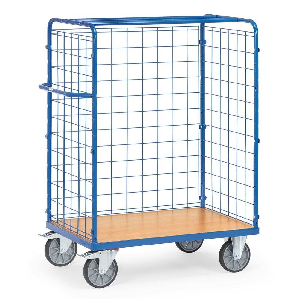 fetra® Paketwagen, 3-seitig mit Gitterwand, Ladefläche BxT 1.000 x 700 mm, Höhe 1.552 mm