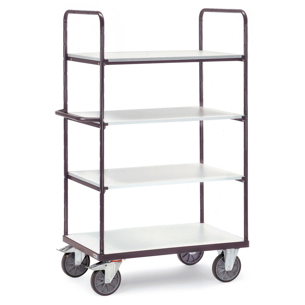 fetra® ESD-Etagenwagen, mit Holzböden, 4 Ladeflächen à 700 x 1.000 mm, Höhe 1.800 mm