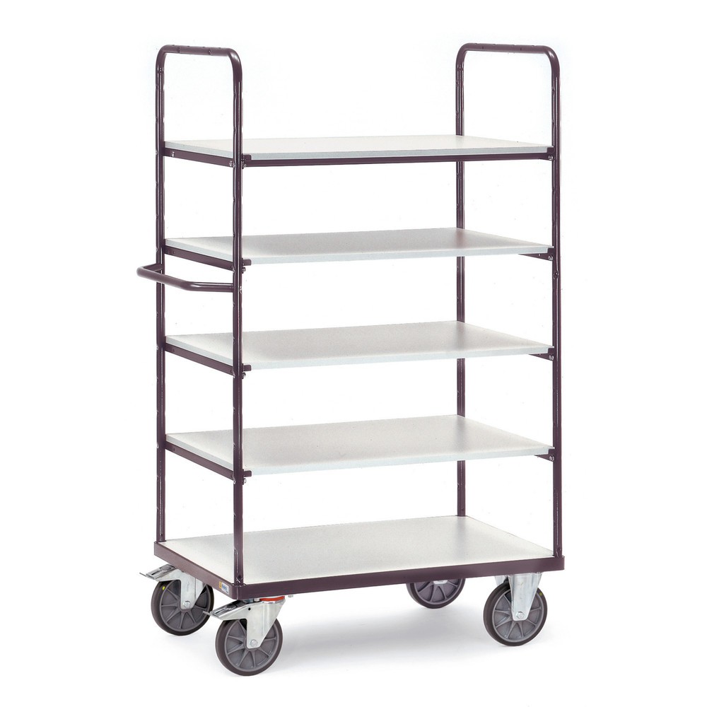 fetra® ESD-Etagenwagen, mit Holzböden, 5 Ladeflächen à 500 x 850 mm, Höhe 1.800 mm