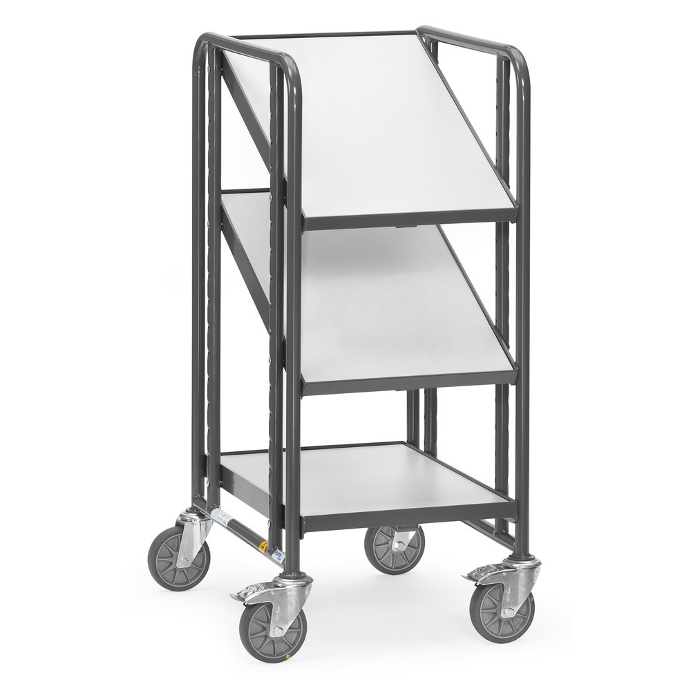 fetra® ESD-Eurokasten-Etagenwagen, TK 250 kg, 3 Ladeflächen à 410 x 610 mm, mit Böden