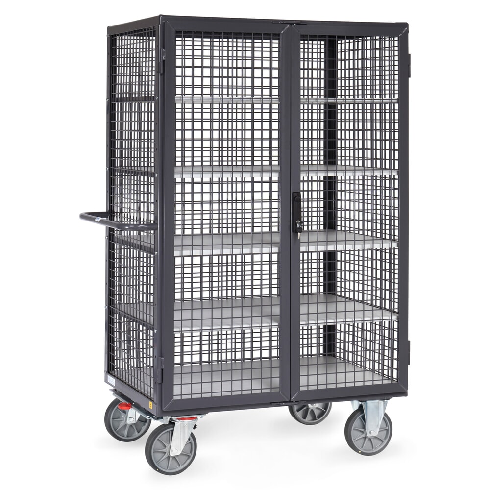 fetra® ESD-Schrankwagen, TK 750 kg, Gitterwände, mit Doppelflügeltür, 5 Etagen à 1.000 x 680 mm