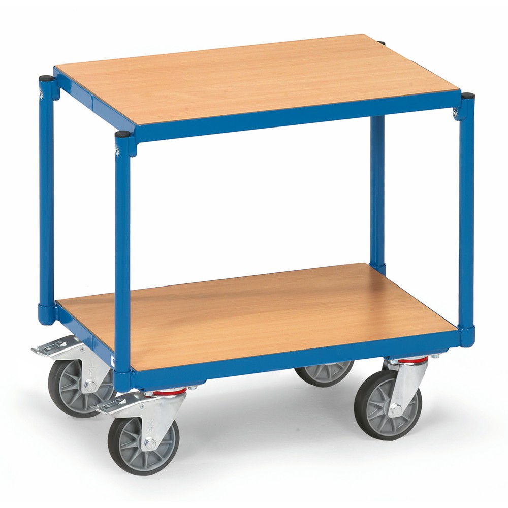 fetra® Etagenwagen, 2 Holzböden à 605 x 405 mm, ohne Rand, ohne Griff
