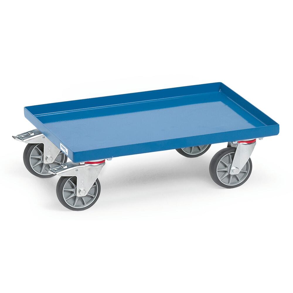 fetra® Eurokasten-Roller aus Stahl, TK 250 kg, Stahlblechwanne BxL 408 x 605 mm, blau