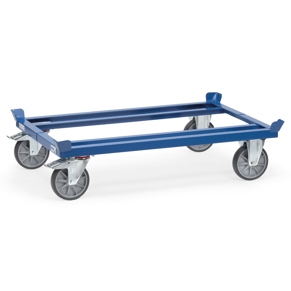 fetra® Fahrgestell mit Fangecken, TK 750 kg, für Paletten 1.000 x 800 mm, TPE-Bereifung