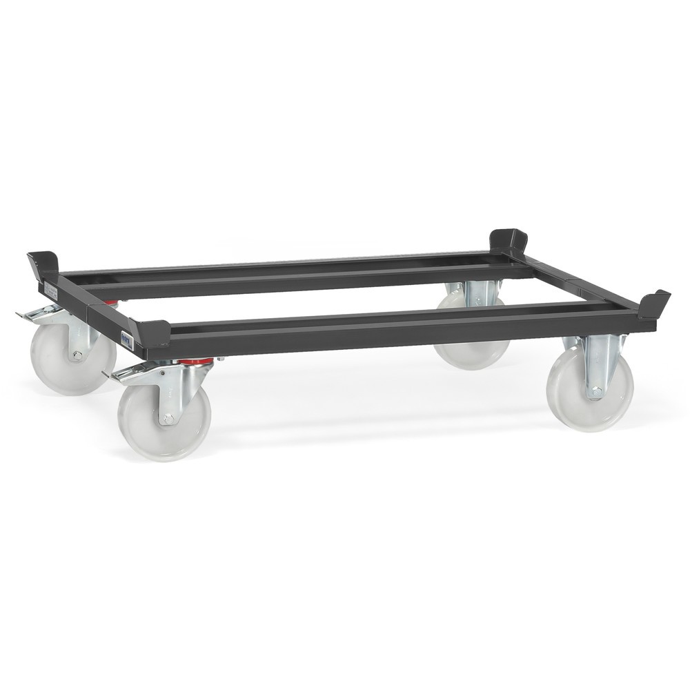 fetra® Fahrgestell mit Fangecken, TK 1.000 kg, für Paletten 1.200 x 800 mm, Polyamid-Bereifung, anthrazitgrau