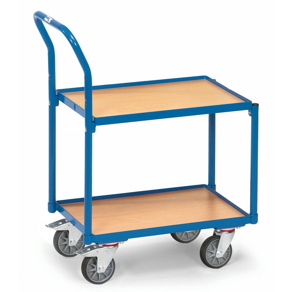 fetra® Etagenwagen, 2 Holzböden à 605 x 405 mm, mit Rand, mit Griff