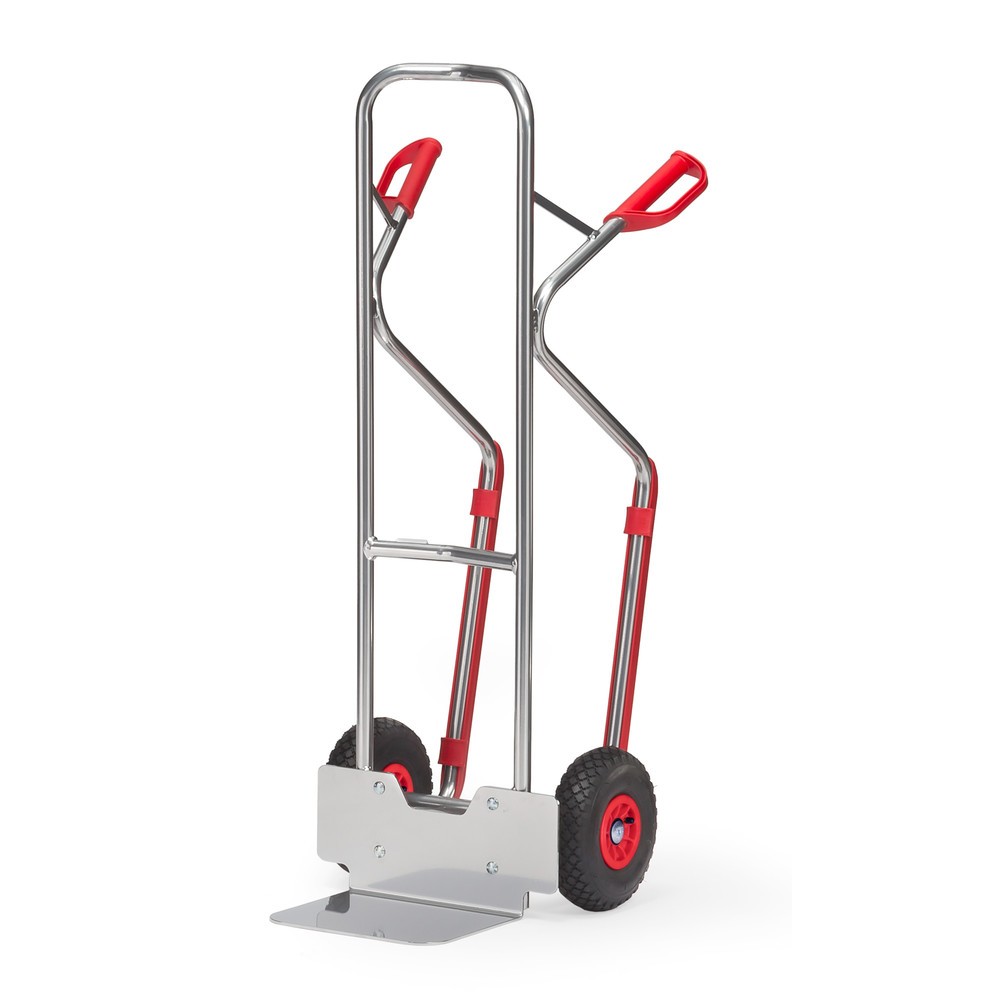  fetra&reg; Diable empilable en aluminium, capacit&eacute; de charge 200 kg, bavette lxP 320 x 250 mm, avec patins, pneumatiques gonflables