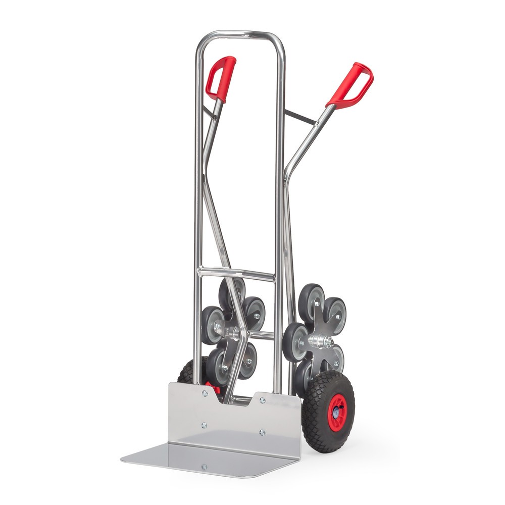 fetra® Treppenkarre, 5-armiger Radstern, Tragkraft 200 kg, Schaufel BxT 480 x 300 mm, Aluminium