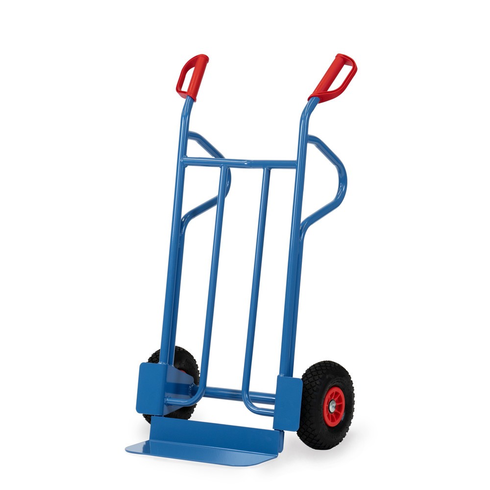 fetra® Stapelkarre, Höhe 1.200 mm, Tragkraft 350 kg, Schaufel BxT 450 x 150 mm, mit Ablagebügeln, PU-Bereifung