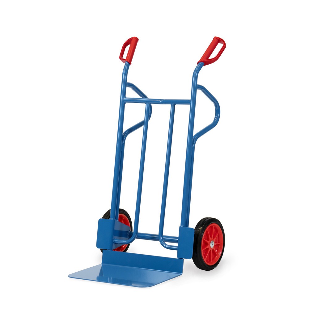 fetra® Stapelkarre, Höhe 1.200 mm, Tragkraft 350 kg, Schaufel BxT 480 x 300 mm, mit Ablagebügeln, Vollgummi-Bereifung