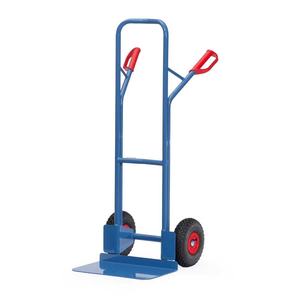 fetra® Stapelkarre, Höhe 1.300 mm, Tragkraft 300 kg, Schaufel BxT 480 x 300 mm, mit Querbügel oben, Luft-Bereifung