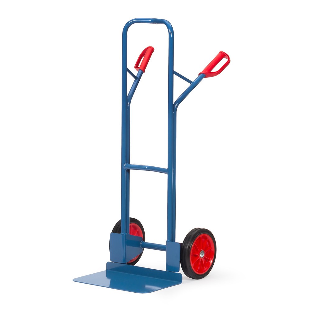 fetra® Stapelkarre, Höhe 1.300 mm, Tragkraft 300 kg, Schaufel BxT 480 x 300 mm, mit Querbügel oben, Vollgummi-Bereifung