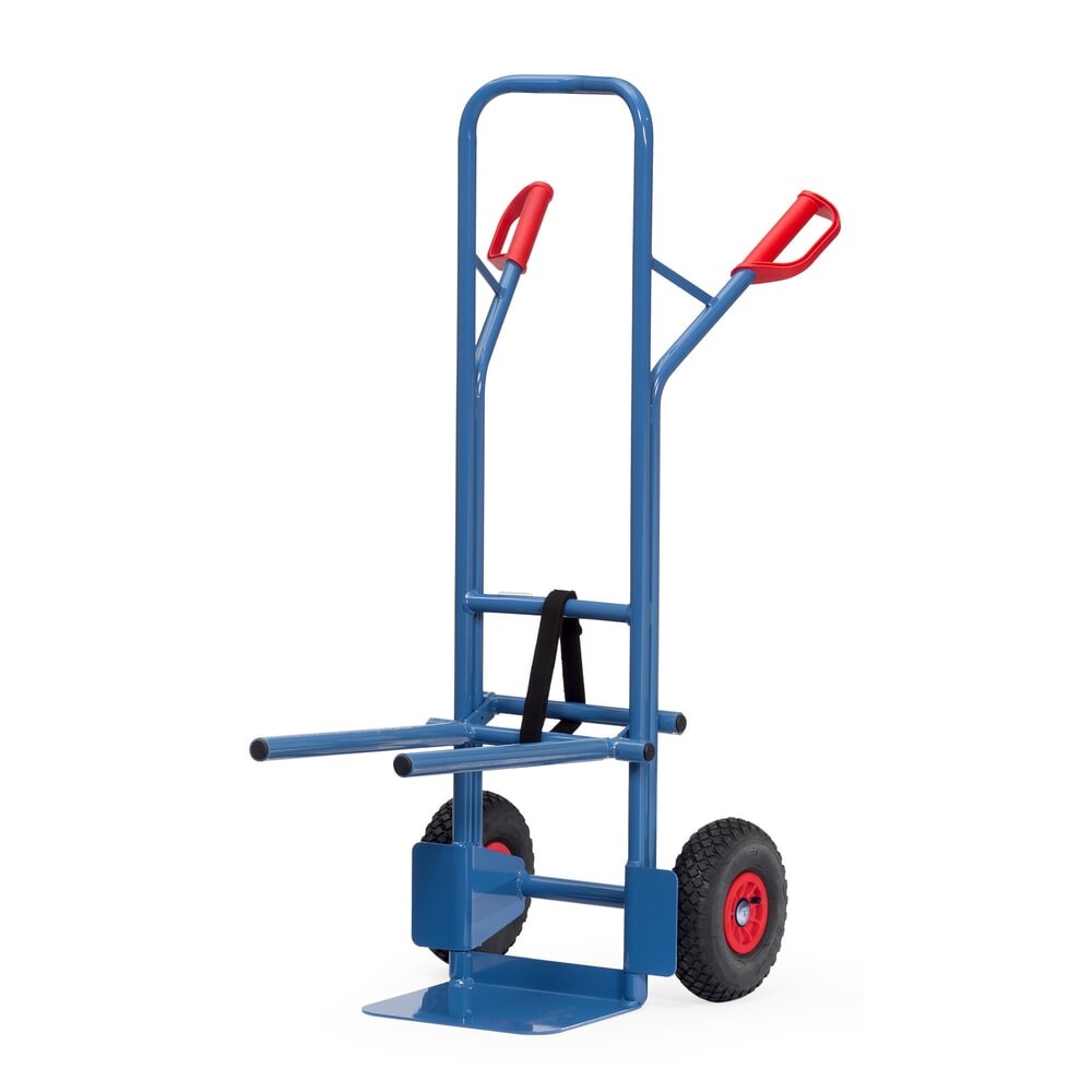 fetra® Stuhlkarre aus Stahl, Traggestell einhängbar, Schaufel BxT 320 x 250 mm, Luft-Bereifung