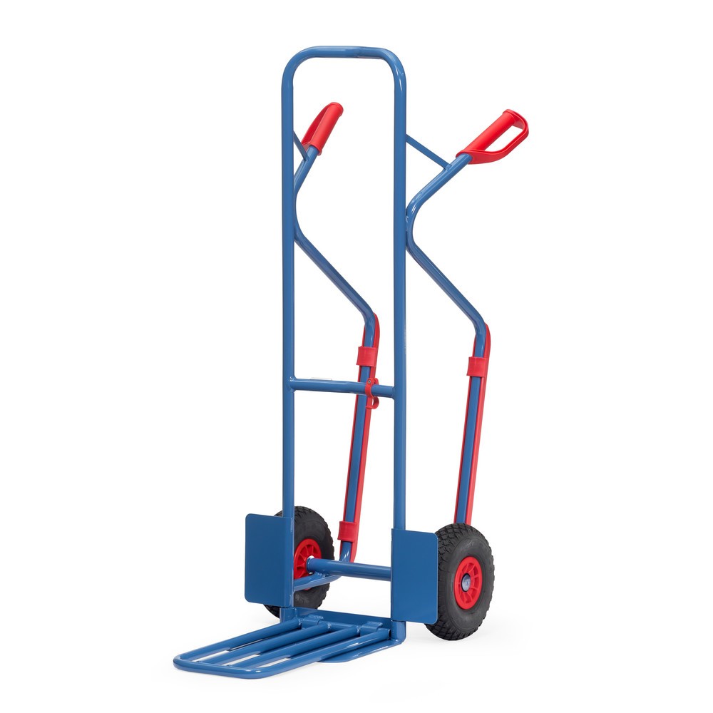 fetra® Paketkarre, mit Klappschaufel + Gleitkufen, TK 300 kg, Schaufel BxT 320 x 250 mm, PU-Bereifung