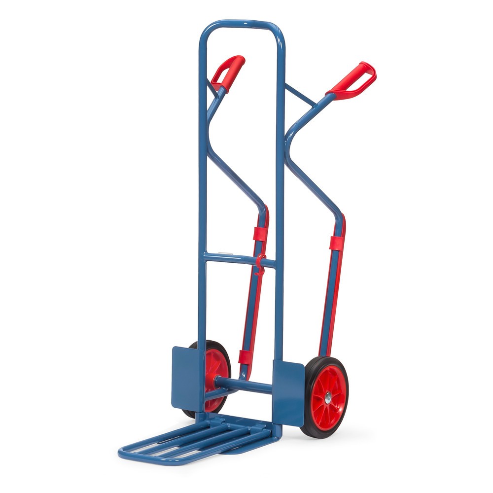 fetra® Paketkarre, mit Klappschaufel + Gleitkufen, TK 300 kg, Schaufel BxT 320 x 250 mm, Vollgummi-Bereifung