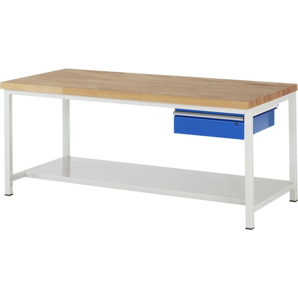 RAU Werkbank Serie 8000, HxBxT 840 x 2.000 x 900 mm, 1 Schublade, 1 Ablageboden Tiefe 650 mm