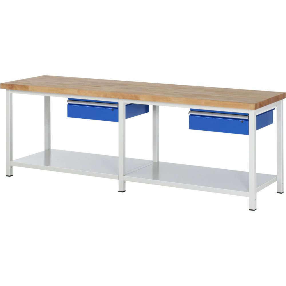 RAU Werkbank Serie 8000, HxBxT 840-1.040 x 2.500 x 700 mm, 2 Schubladen, 1 Ablageboden Tiefe 650 mm