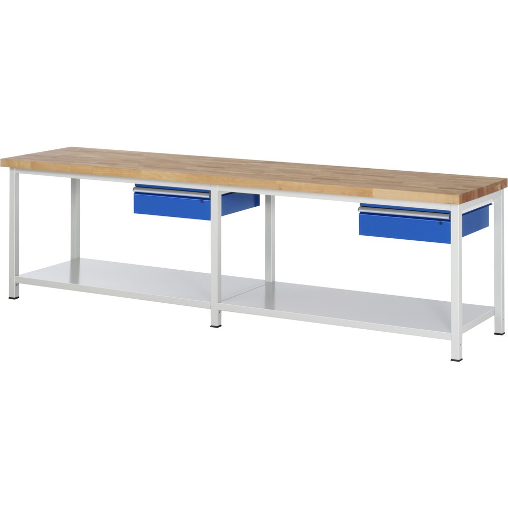 RAU Werkbank Serie 8000, HxBxT 840-1.040 x 3.000 x 700 mm, 2 Schubladen, 1 Ablageboden Tiefe 650 mm