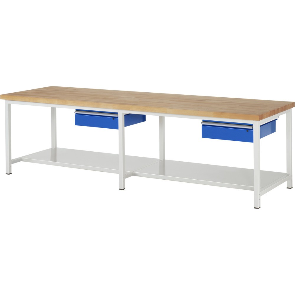 RAU Werkbank Serie 8000, HxBxT 840 x 3.000 x 900 mm, 2 Schubladen, 1 Ablageboden Tiefe 650 mm