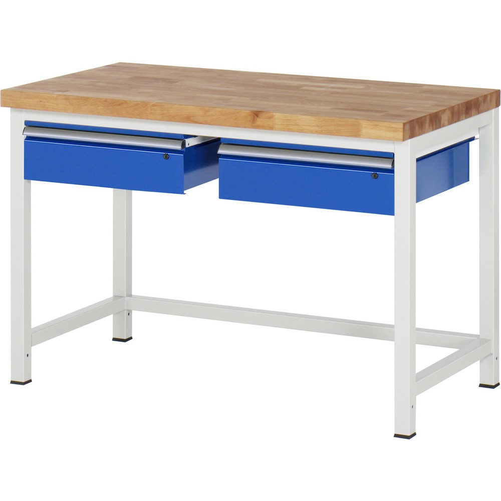 RAU Werkbank Serie 8000, HxBxT 840-1.040 x 1.250 x 700 mm, 2 Schubladen, Schubladen-TK 50 kg